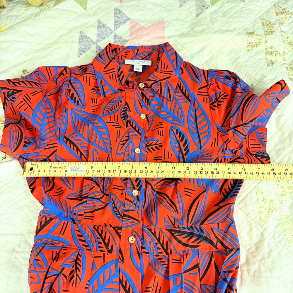 NEW Alexis For TargetRed Blue Tropical Leaf Print Button Front Midi Dress XS - Picture 6 of 10